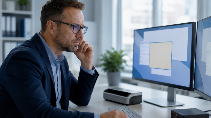 Empty scanner selection in a remote desktop application while a document scanner sits unused on the desk